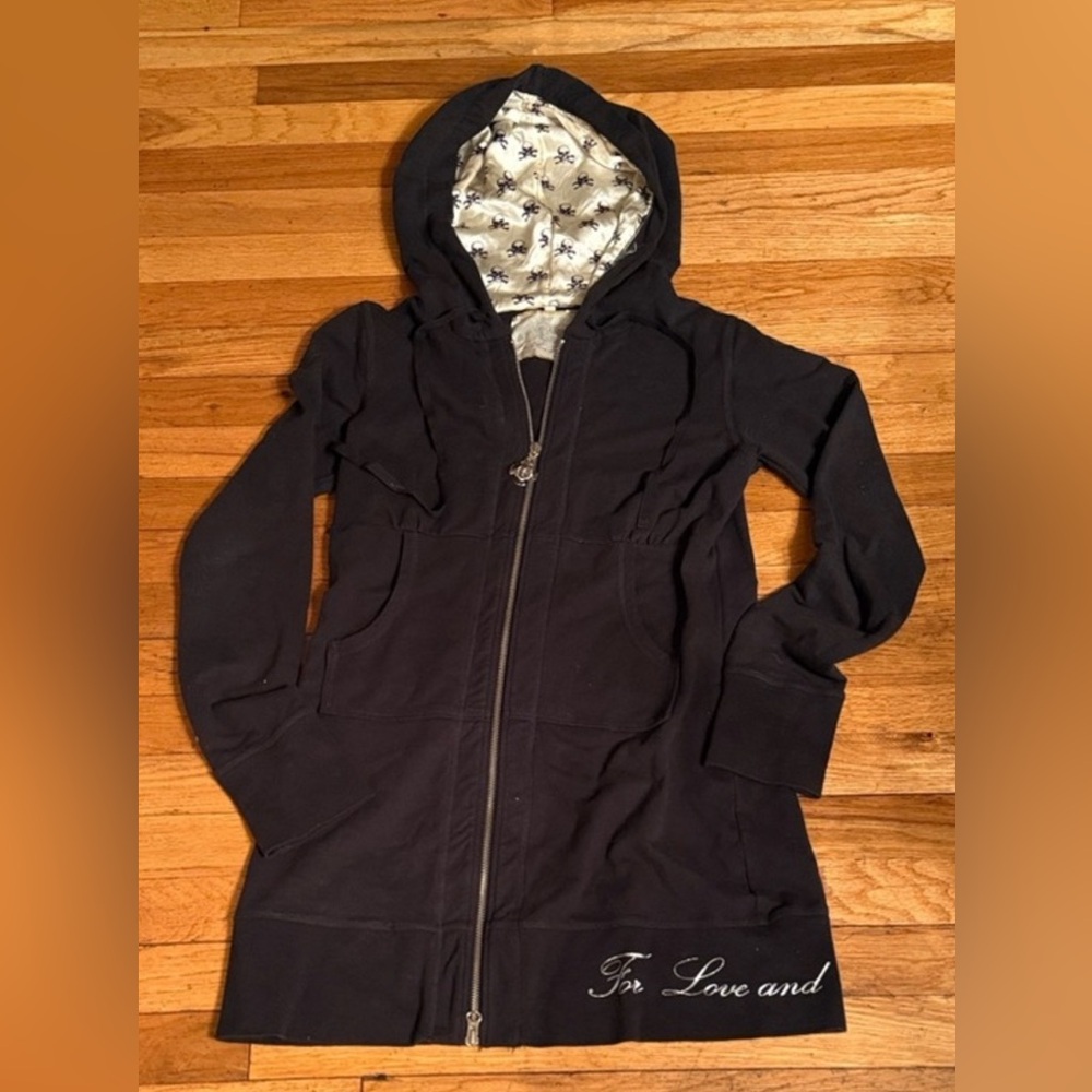 4 Love and Liberty Gothic Styled Black Hooded Sweatshirt with Skulls